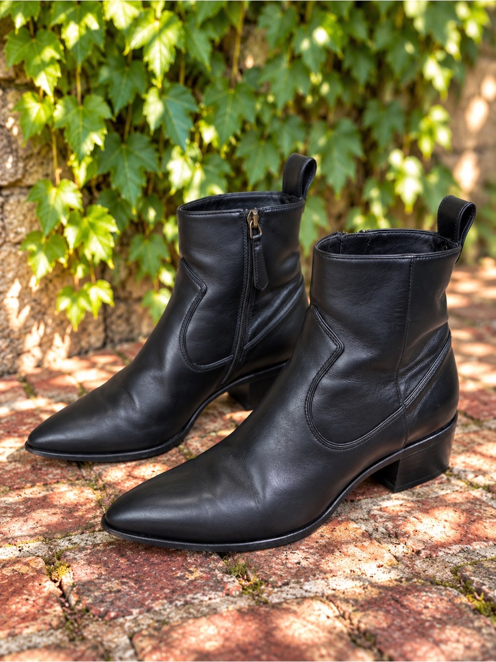 VERONICA BEARD Black Leather Coastal Cowgirl Western Ankle Boots, 36.5